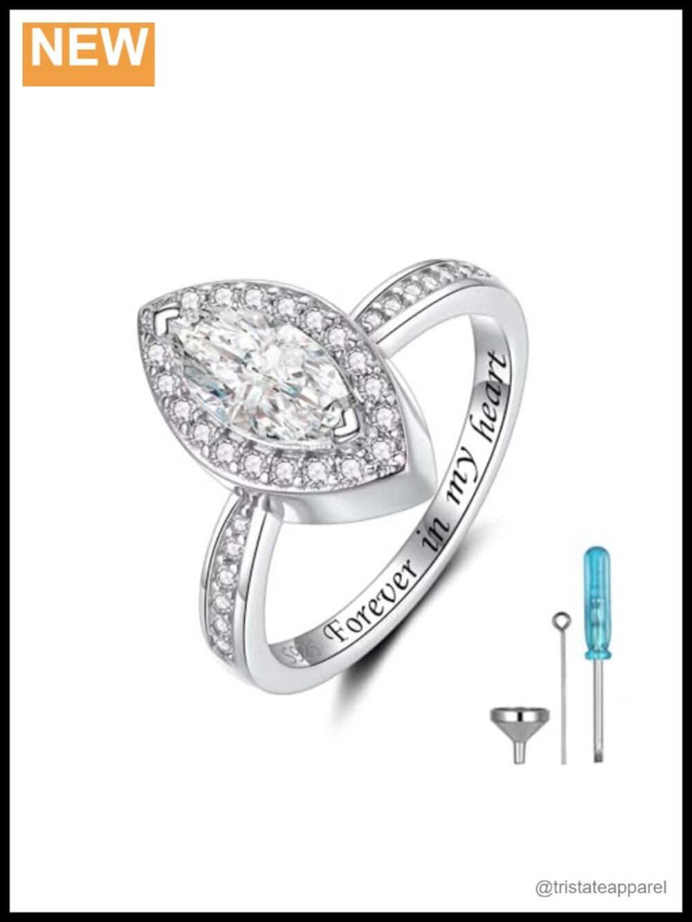Sterling Silver Cremation Urn Ring CZ Memorial Ashes Keepsake Jewelry